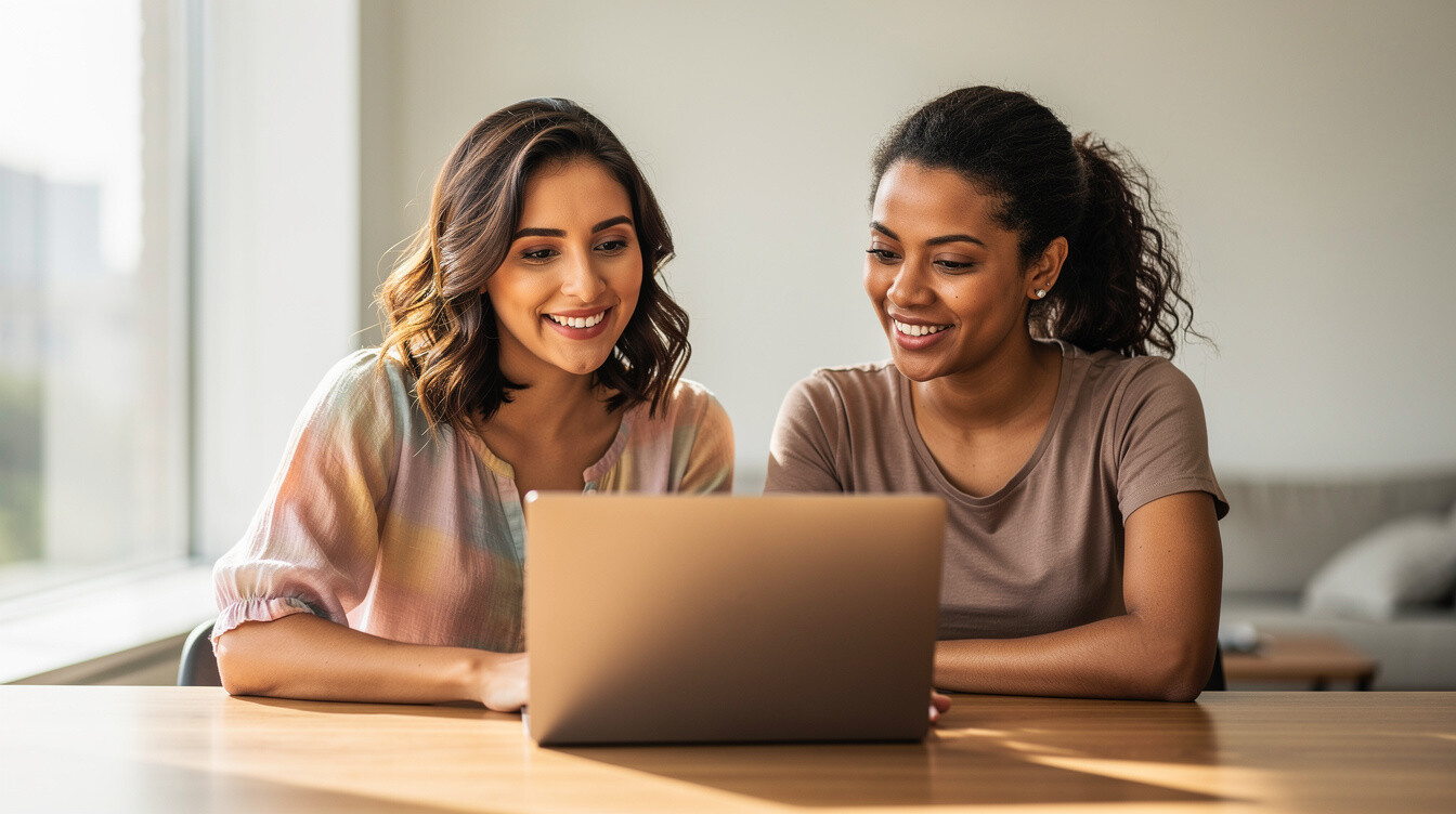 Two Brazilian women having a video conversation using a laptop