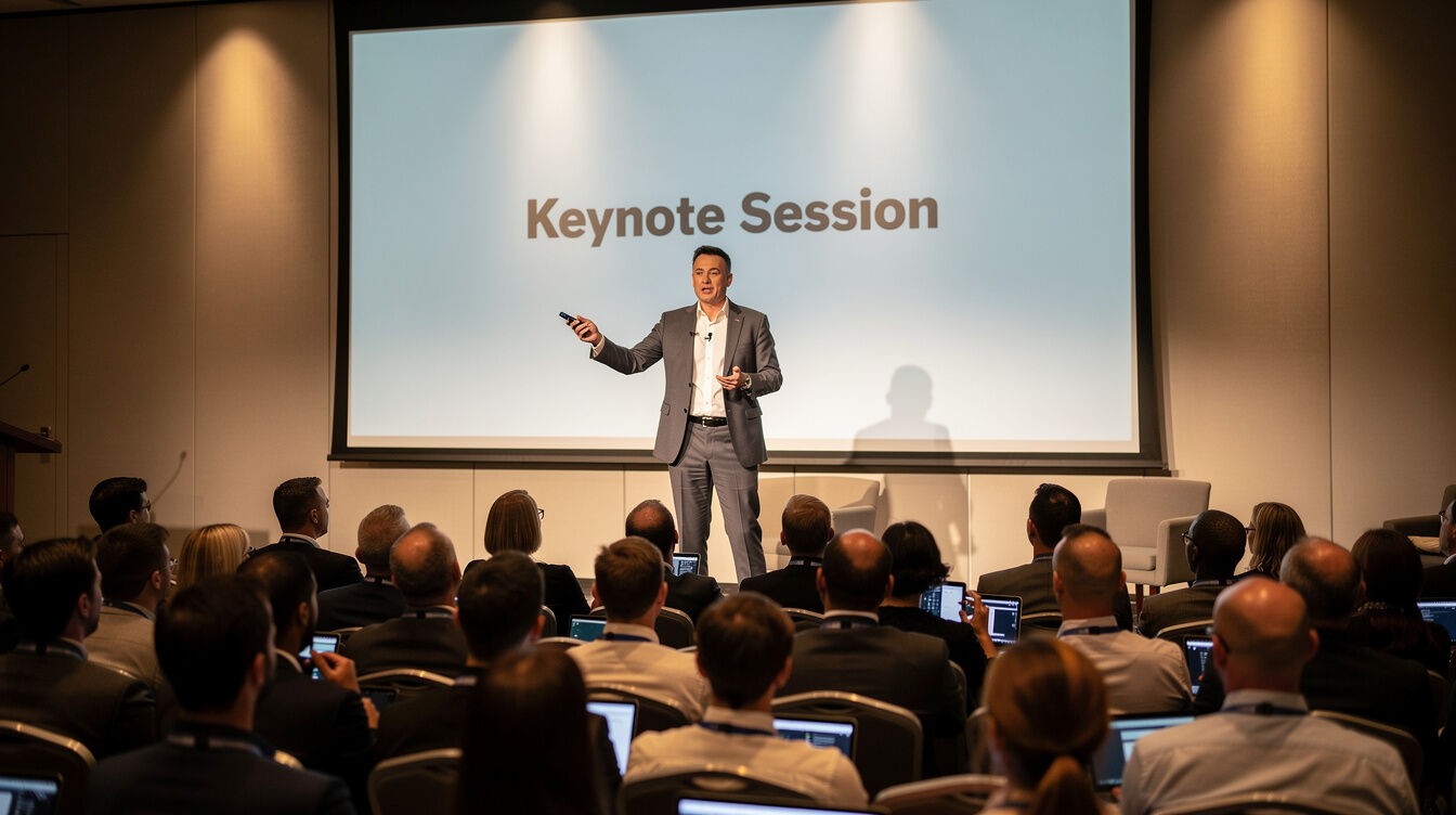 speaker on stage presenting