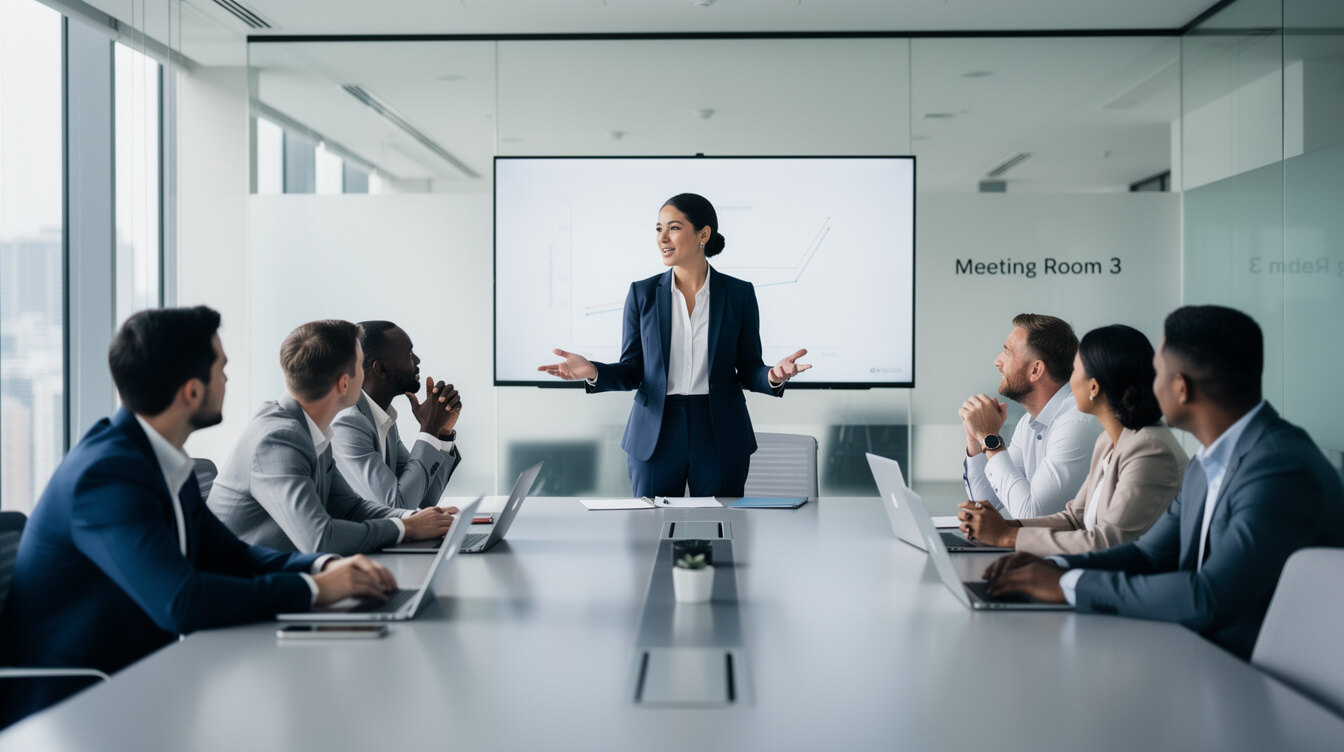 person speaking confidently in meeting